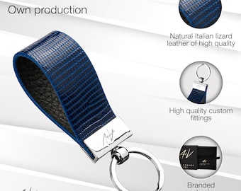 Handmade Italian Lizard Leather Keychain: Luxury Key Ring