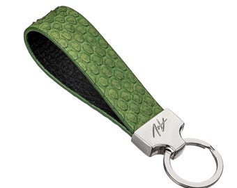 Llavero de piel de pitón hecho a mano - Herrajes de acero macizo