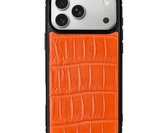 Electric Orange Alligator Leather Case for iPhone 17 Pro | Classic Phone Cover