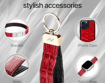 Porte-clés fait main en cuir d'alligator : porte-clés « métallique »