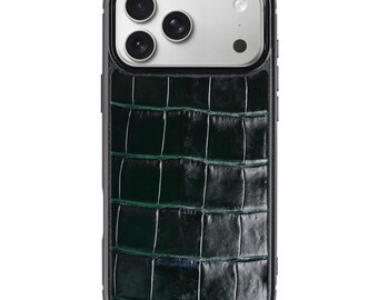 Hunter Green Alligator Leather Case for iPhone 17 Pro Max | Classic Phone Cover