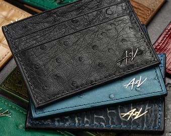 Handmade Ostrich Leather Card Holder: Luxury Slim Card Case