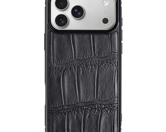 Matte Black Alligator Leather Case for iPhone 17 Pro | Classic Phone Cover