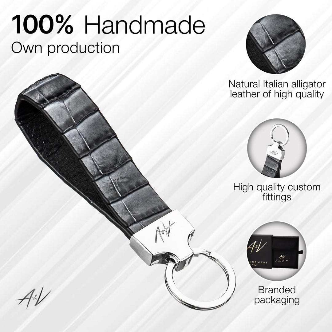 Shark / Alligator Leather Keychain, Handmade Leather Key Chain stone in ...