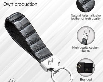 Llavero de piel de caimán hecho a mano: piel italiana natural