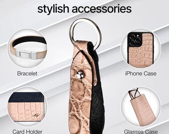 Llavero de piel de caimán artesanal: diseño de remaches, caja de regalo