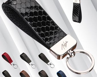 Luxury Python Leather Keychain: Handmade Key Fob