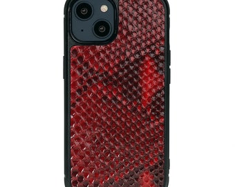高級パイソンスキンiPhone 14ケース：手作りイタリアンレザー