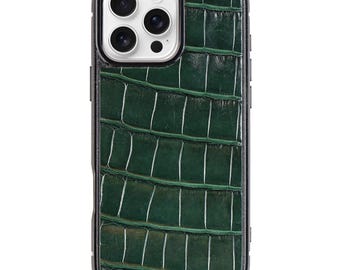 Funda de piel de cocodrilo para iPhone: hecha a mano en Italia, con caja de regalo.