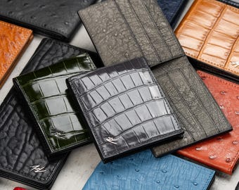 Luxury Alligator Leather Wallet: Handmade Italian Calfskin Billfold