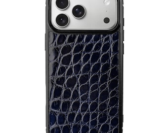 Deep Blue Alligator Leather Case for iPhone 17 Pro | Classic Phone Cover