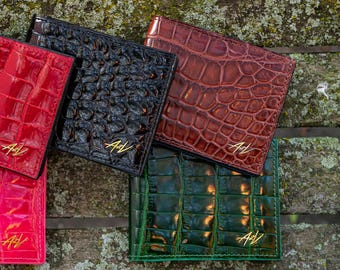 Handmade Alligator Leather Wallet: Luxury Italian Calfskin Lining
