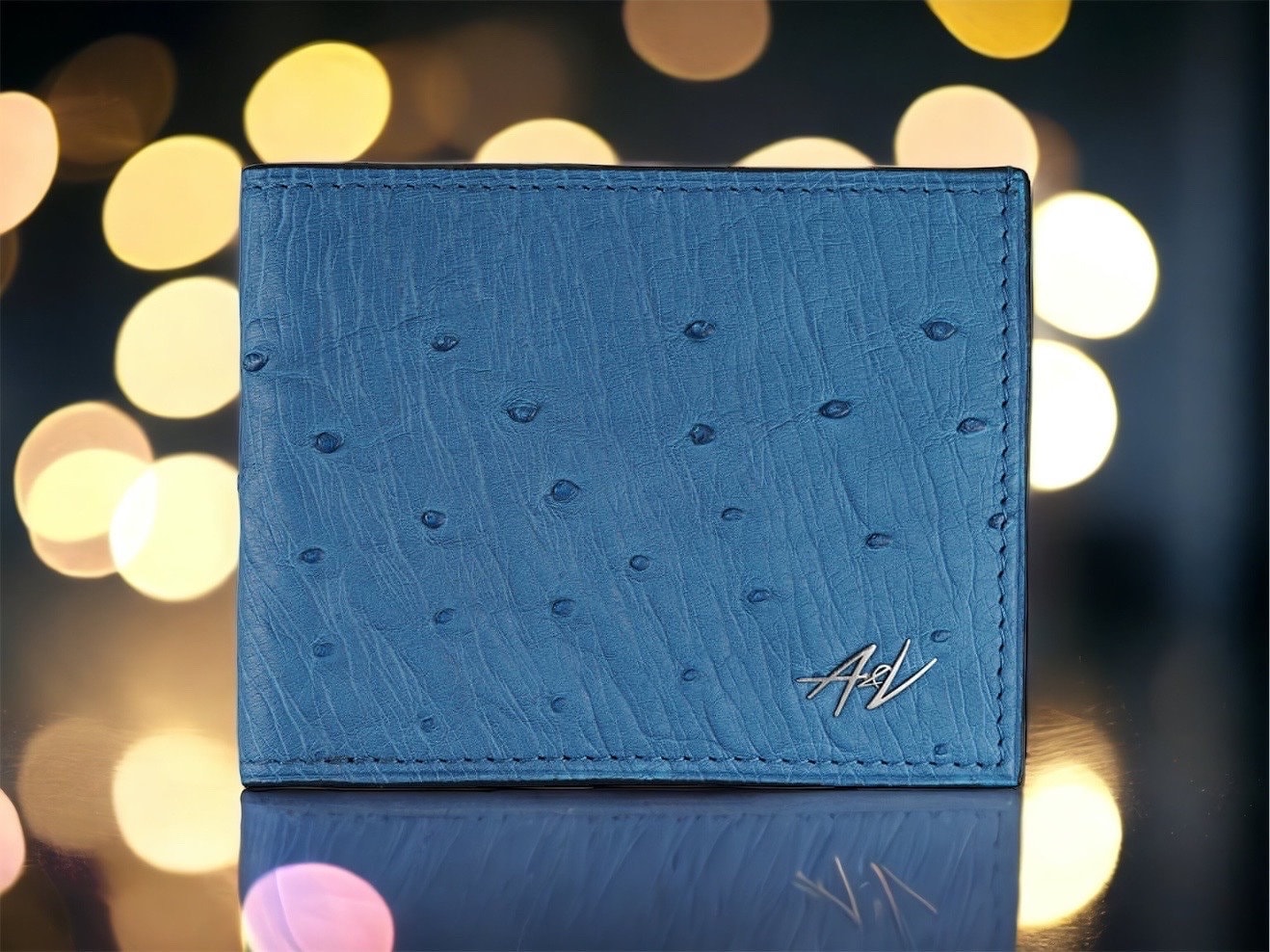 Blue Ostrich Leather Wallet for Him Mens Ostrich Leather 