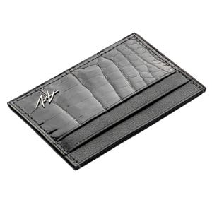 Cartera de cuero con tarjetero, cartera de tarjeta de crédito de cocodrilo de lujo, cartera de tarjeta delgada hecha a mano, cartera minimalista de diseño delgado unisex.