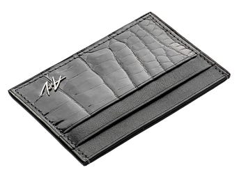 Handmade Alligator Leather Card Holder: Minimalist Slim Wallet