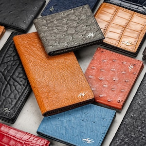 Walet de cuero de lujo, regalo de mamá, billetera de cuero de avestruz, billetera de diseñador para hombres, billetera de marca de cuero, billetera de avestruz de lujo en estuche de regalo