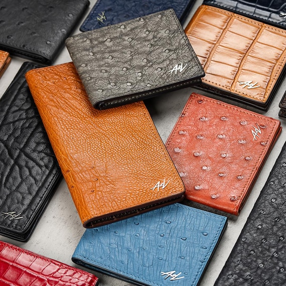 Luxury Ostrich Leather Wallet: Handmade Italian Calfskin