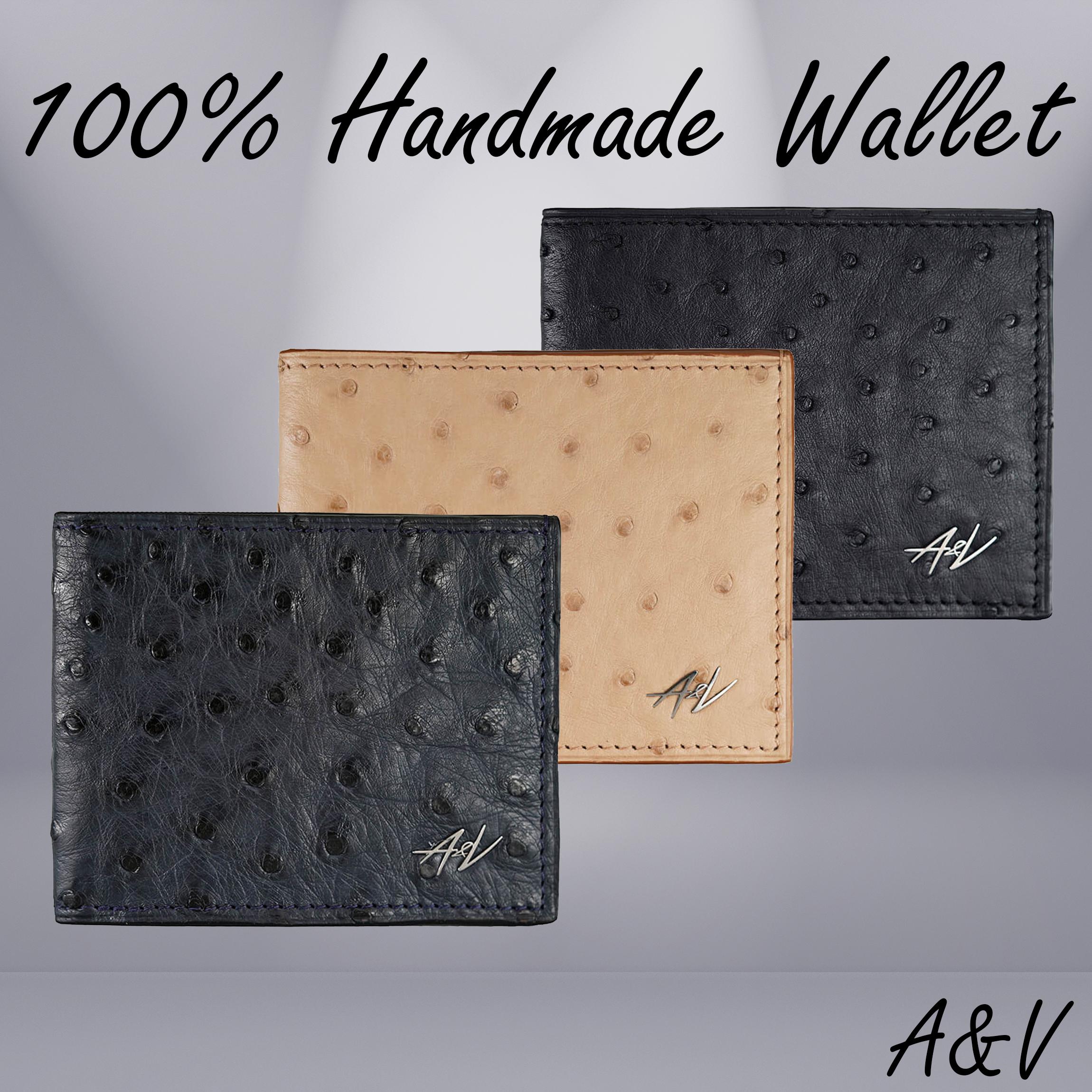 Luxury Ostrich Leather Wallet: Handmade Italian Calfskin