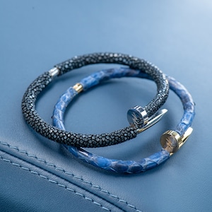 Exotic Leather Bracelet: Python & Stingray Skin Cuff
