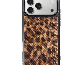 Black & Gold Python Leather Case for iPhone 17 Pro | Classic Phone Cover