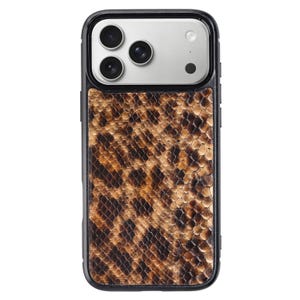 Black & Gold Python Leather iPhone 18 Pro Case | Classic Phone Cover