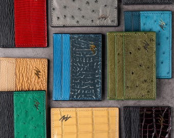 Handmade Ostrich Leather Card Wallet: Slim Cardholder in Gift Box