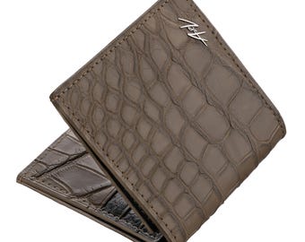 Coffee Brown Genuine Alligator Leather Slim Wallet, Minimalist Card Holder