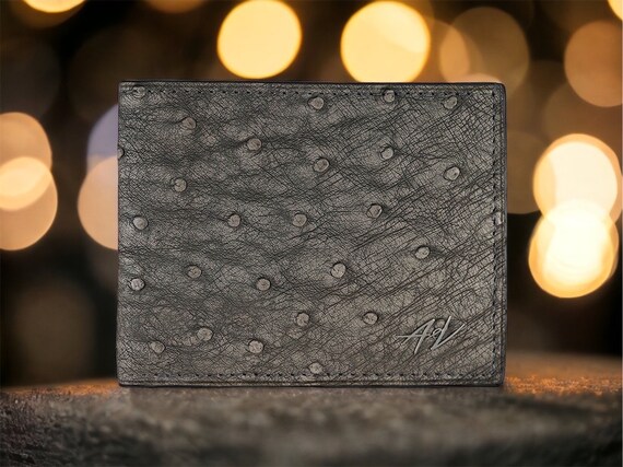 GRAY GENUINE OSTRICH LEATHER SKIN CREDIT CARD HOLDER WALLET MEN MINI CASE  CARD