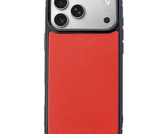 Red Goatskin Leather Case for iPhone 17 Pro | Classic Phone Cover