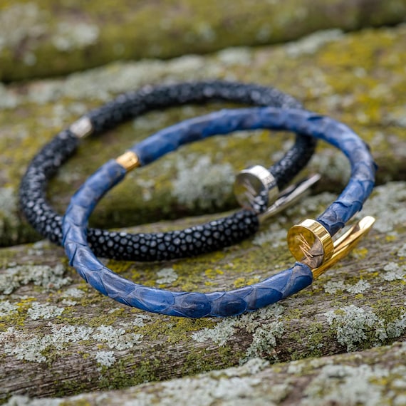 Bracelet En Cuir Galuchat Bleu, Tendance, Pour Femme - Neuf Avec étiquettes