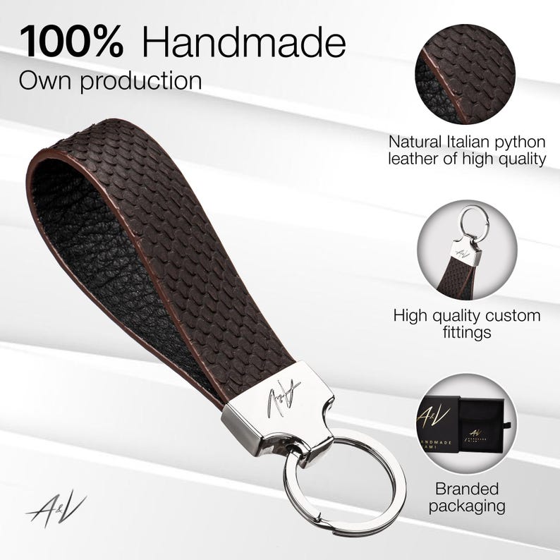 Handmade Python Leather Keychain - Solid Steel Hardware image 4