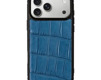 Cadet Blue Alligator Leather Case for iPhone 17 Pro Max | Classic Phone Cover