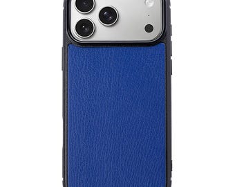 Admiral Blue Goatskin Leather Case for iPhone 17 Pro | Classic Phone Cover