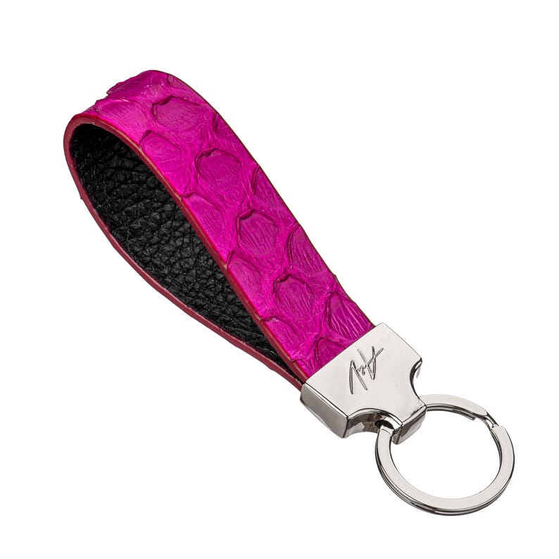 Handmade Python Leather Keychain, Exotic Skin Keyring Dark Magenta Py