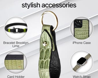 Llavero de piel de caimán hecho a mano: llavero con remaches