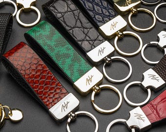 Handmade Python Leather Keychain: USA Crafted Key Ring