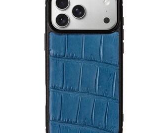 Cadet Blue Alligator Leather Case for iPhone 17 Pro | Classic Phone Cover