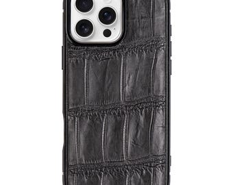 Funda de piel de caimán para iPhone hecha a mano: Caja de regalo de lujo