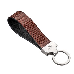 Handmade Python Leather Keychain, Exotic Skin Keyring Dark Ruby Py
