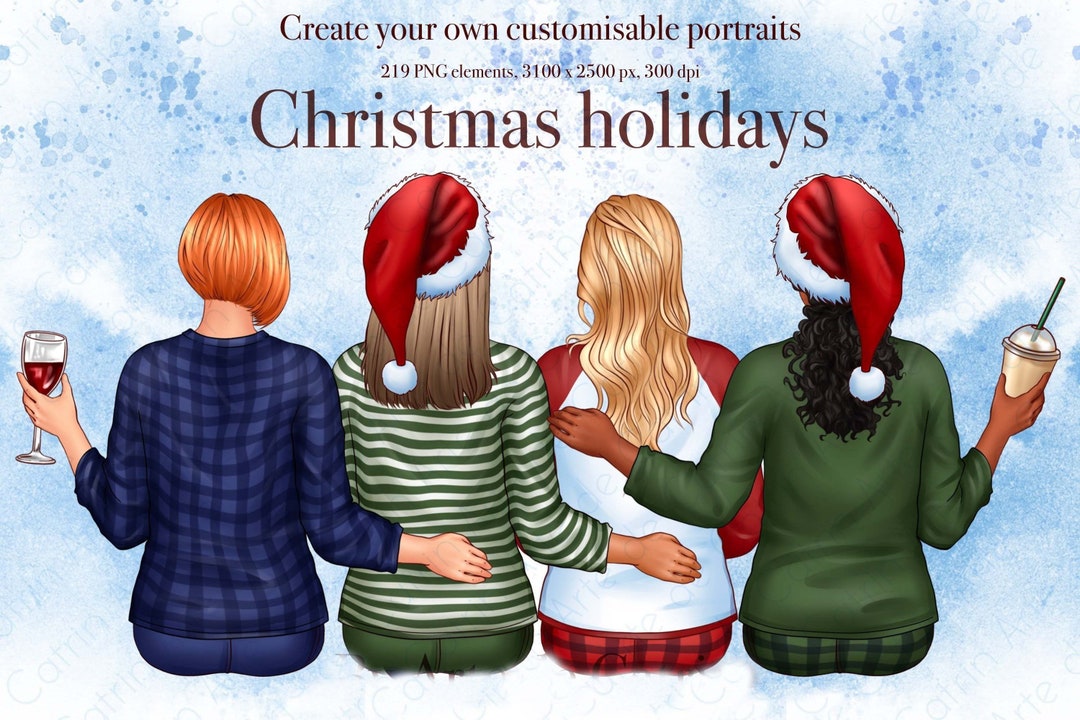 Christmas Holidays Clipart Best Friends Fashion Girls - Etsy