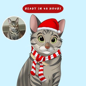 Custom Christmas Pet Art, Cartoon Cat & Dog Portrait, Personalized Pet Illustration, Holiday Gift for Pet Lovers, Digital Printable Art