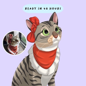 Custom Cartoon Cat & Dog Portrait | Pet Art from Photo | Cartoon Pet Digital Illustration | Personalized Christmas Gift for Pet Lovers