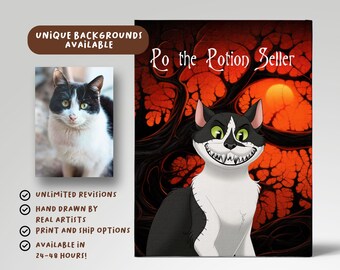 Custom Pet Portrait Halloween, Pet Photo Halloween Art, Funny Cat Cartoon Portrait from Photo, Halloween Pet Gifts