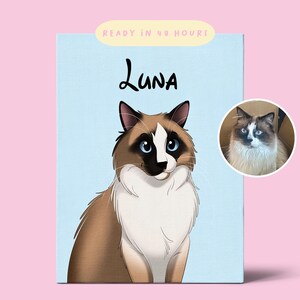 Ritratto di gatto personalizzato, illustrazione personalizzata di animali domestici, arte digitale di animali domestici da foto, regalo per gli amanti dei gatti, disegno di gatto carino, arte di animali domestici