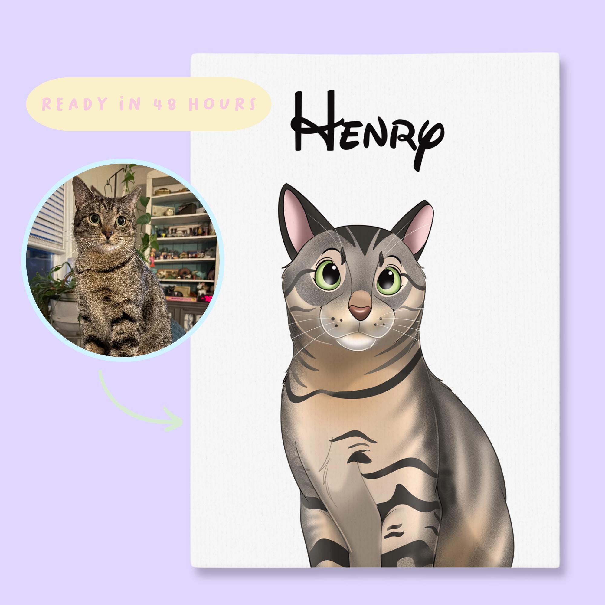 Personalized Pet Portrait, Custom Cat Art, Cartoon Style Pet