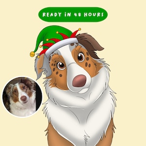 Cartoon Dog Portrait, Custom Pet Christmas Art, Cartoon Pet Illustration, Holiday Gift for Pet Lovers, Dog Art from Photo, Pet Cartoon Style