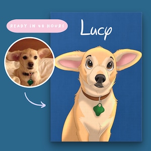 Custom Pet Portrait Cartoon | Personalized Cat Dog Horse Rabbit Art | Digital Animal Illustration from Photo | Unique Pet Owner Gift