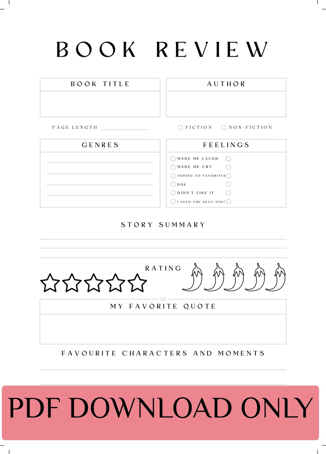 Book Journal and Tracker Pages Printable PDF Download | Reading | Book ...