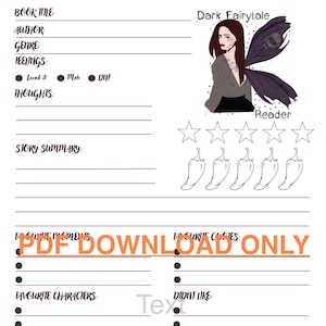 Book Review Dark Fairytale Reader Printable PDF Download | Book Journal | Notebook | Scrapbook | Bookish | Reading Tracker |