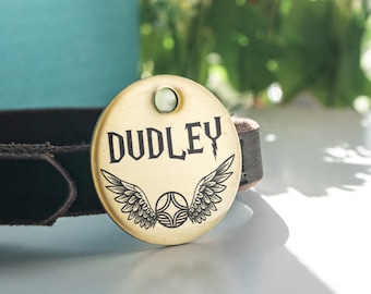 Wizard Sport Inspired Pet ID Tag: Custom Engraved Brass Dog Collar Tag